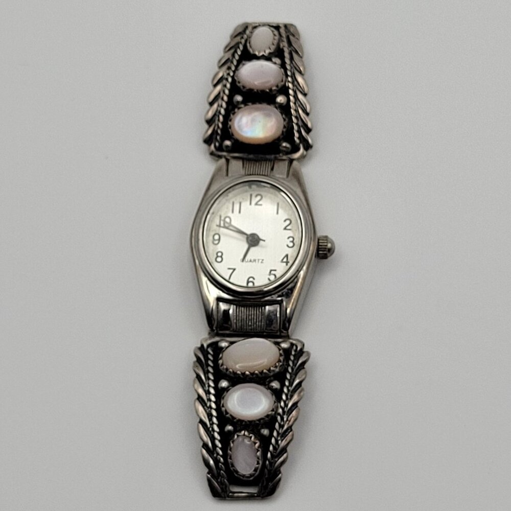 RB Navajo Sterling Silver Watch Mother of Pearl Abalone Native American VTG